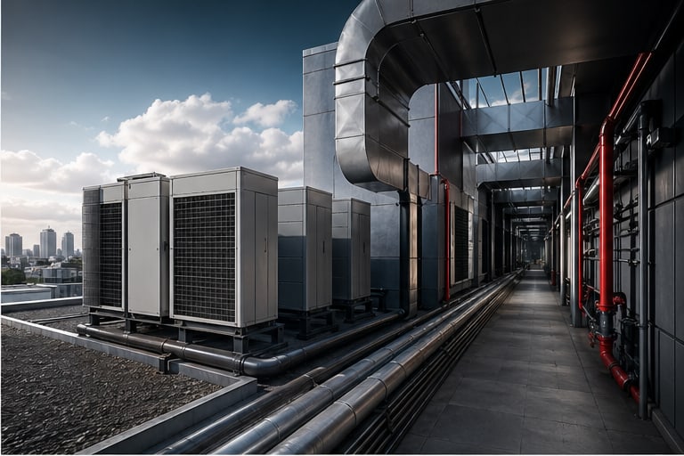 HVAC ve VRF tesisatı için cihazlar ve teknik borulama